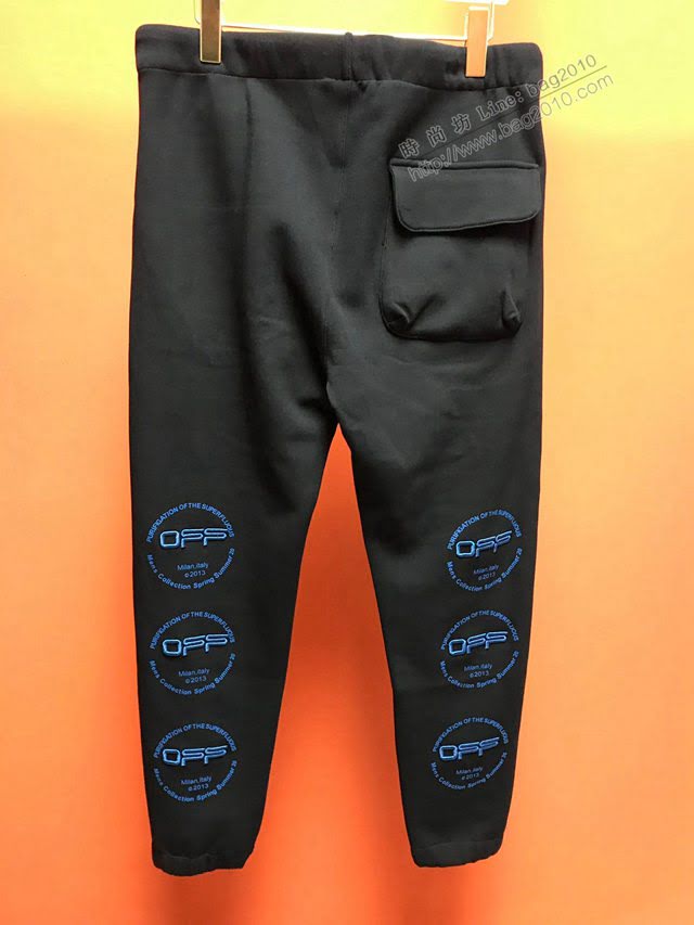 Offwhite男士休閒褲 2020新款重工刺繡衛褲 Off黑色長褲  tzy2573